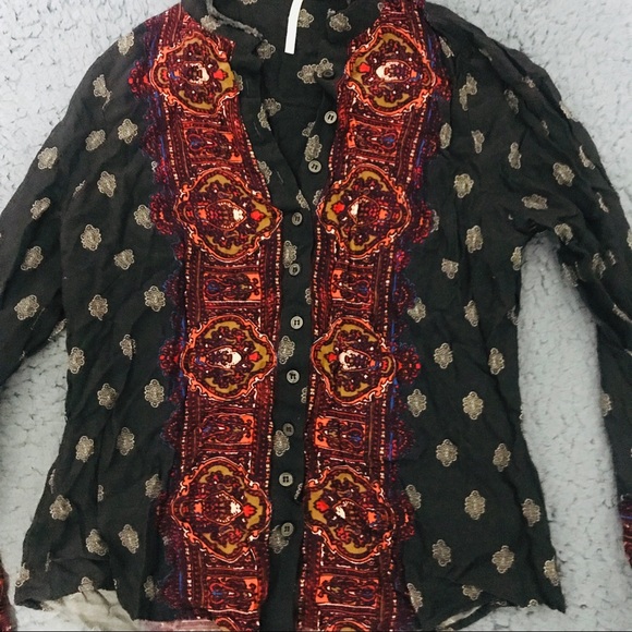 Free People Crinkled Printed Button Down - Picture 2 of 6